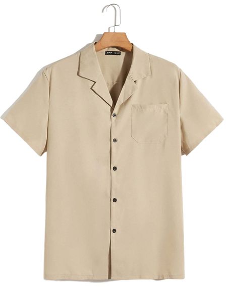 

romwe guys solid button front pocket shirt 46sb#, White;black