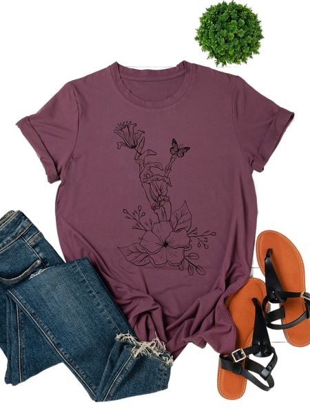 

plus butterfly & floral print tee k9mf#, Black