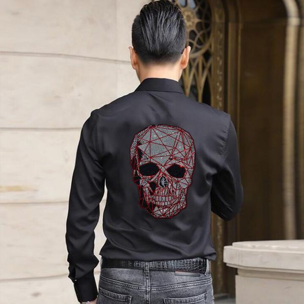 

2022 diamond stone men's casual shirts long sleeve streetwear button blouse fashion korean style shirts men new designer shirt 048, White;black