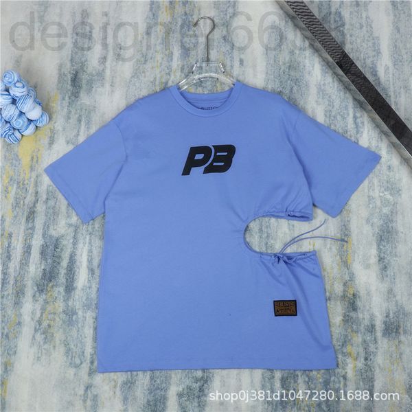 

women's t-shirt designer pushbutton spring and summer products drawstring open waist hollowed out careful machine purple white short sl