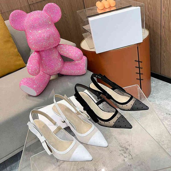

sliers in the summer of , d family wave dot mesh pointed thin heel high-ed shoes butterfly one-sided belt cat sandals for, Black