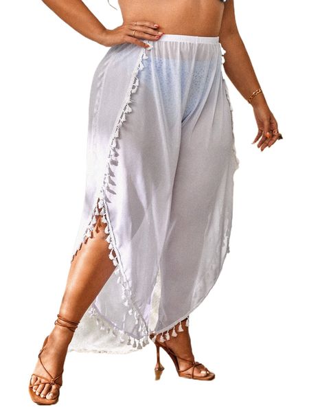 

plus tassel trim wrap cover up pants without bikini h6jj#, Black