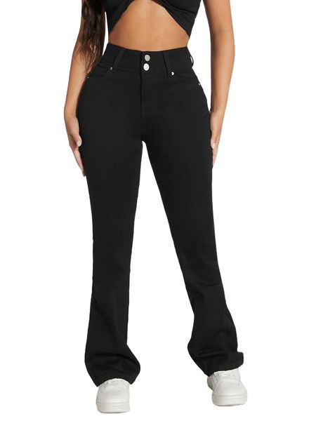 

petite high waist flare leg jeans c03w#, Blue