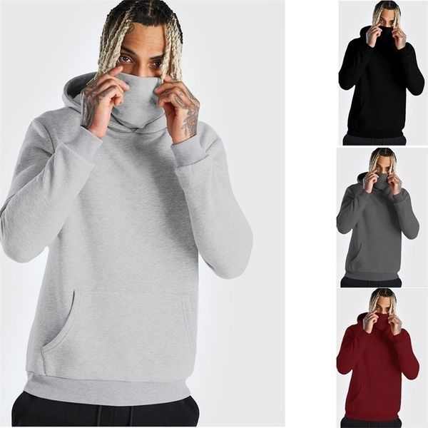 Erkek Spor Hoodie Uzun Kol Maske Kazak Hoodies Rahat Splice Büyük Açık Çatal Erkek Giyim Düğmesi Spor Kapşonlu 220402