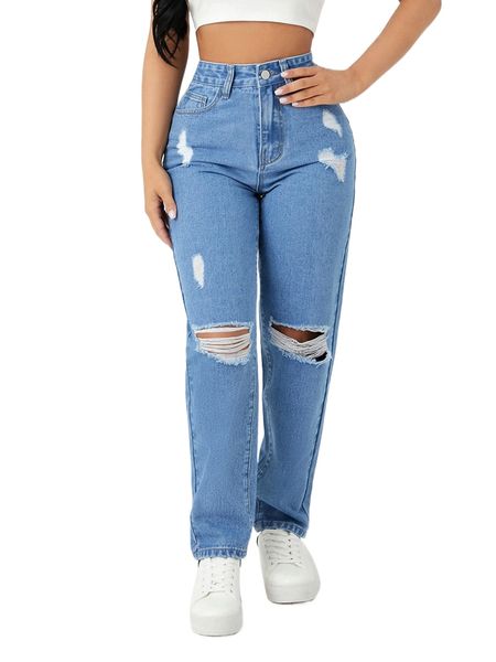 

petite high waist ripped mom jeans g5ik#, Blue