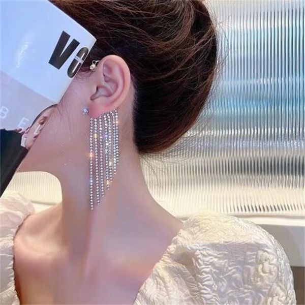 

1 pack luxury crystal ear hook pendant ear clip rhinestone tassel non pierced earring jewelry for women a67, Silver