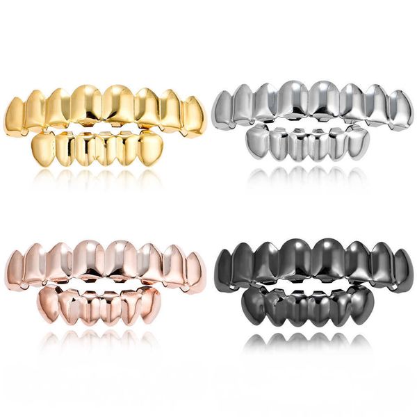 

grillz 14k copper plating gold finish 8 teeth 8 bottom tooth hip hop mouth grills, Black