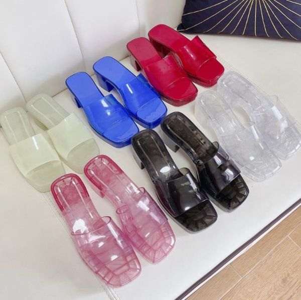 

g luxurys summer transparent women high heels slippers scuffs classics pvc jelly lady platform flat rubber beach sandals slugged bottom flip, Black