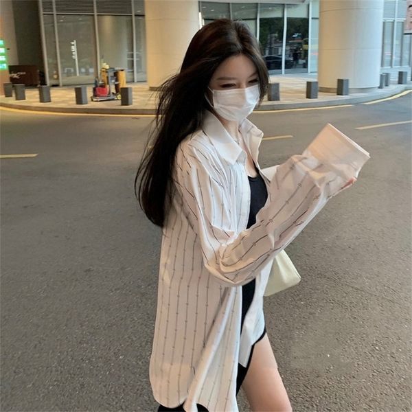 

2022 spring and summer new women's clothing full print chiffon college style tie long sleeved shirt for men and women, White