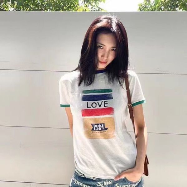 

women's t-shirt designer sal2022ss spring and summer new color contrast splicing design is a thick t-shirt with granular printing 15xb, White