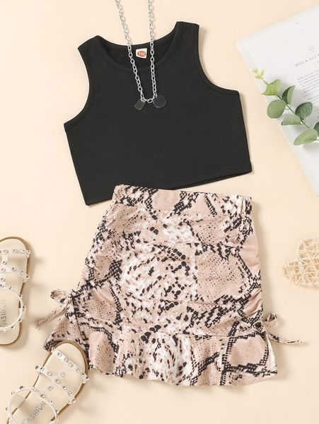 

little girl's plain vest and snake bow ruffle skirt she, White