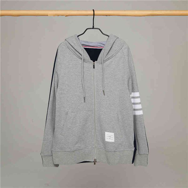

trendy classic tb coat color blocking 2020 spring fashion men's and women's lovers' sports zipper hoodie sweater, Black