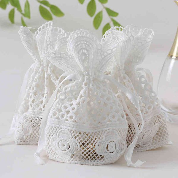 

12pcs white sunflower gift drawstring bags organza jewelry candy dragee bag wedding birthday party christmas storage wrapping, Pink;blue