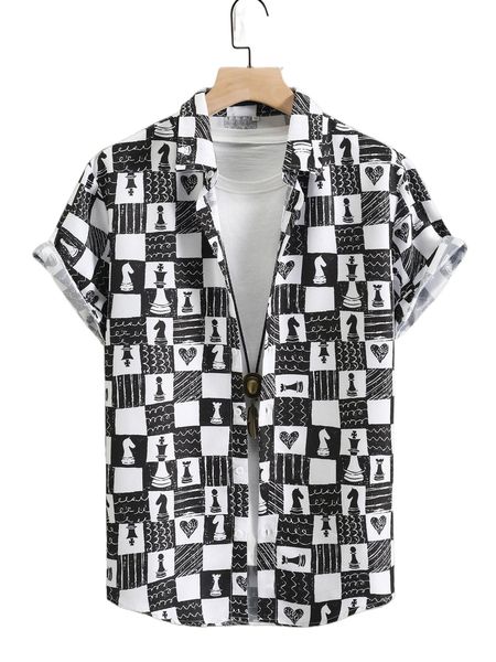 

men random chess print shirt without tee g5ko#, White;black