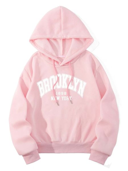 

letter graphic drawstring thermal hoodie 07w0#, Black