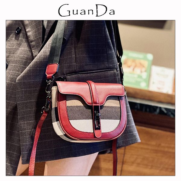 

stripes canvas leather womens bag fashion flap saddle crossbody purse female shoulder messenger bag luxury designer handbag
