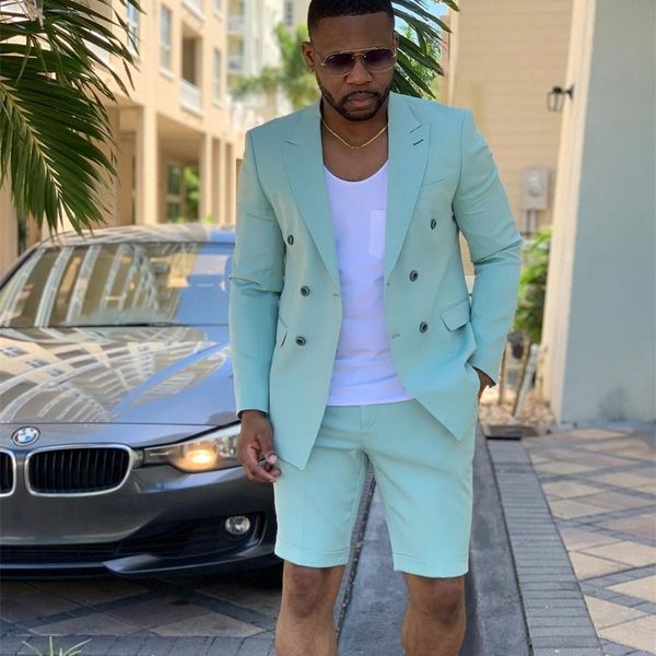 

tailored made mint green double breasted mens suits short pants summer beach groom suit casual business wedding man blazer 220817, White;black