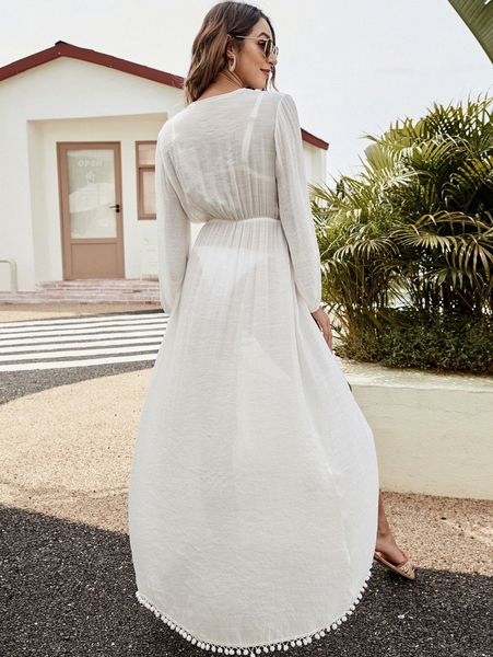 

plain pompom cover up i2uh#, White;black