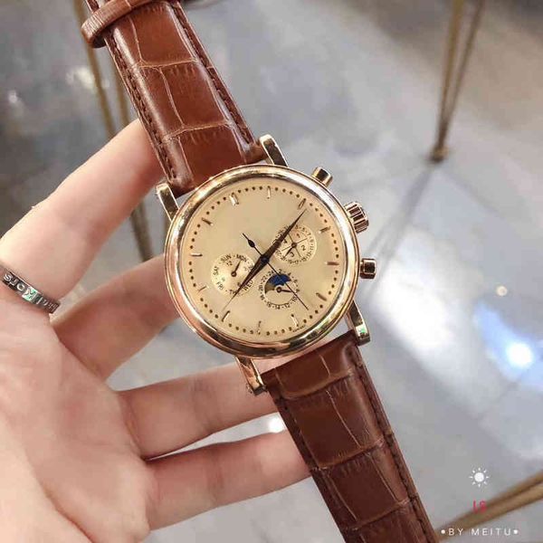 

luxury watch patk phillppee gold watches for men with leather strap phase of the moonscrews, Slivery;brown