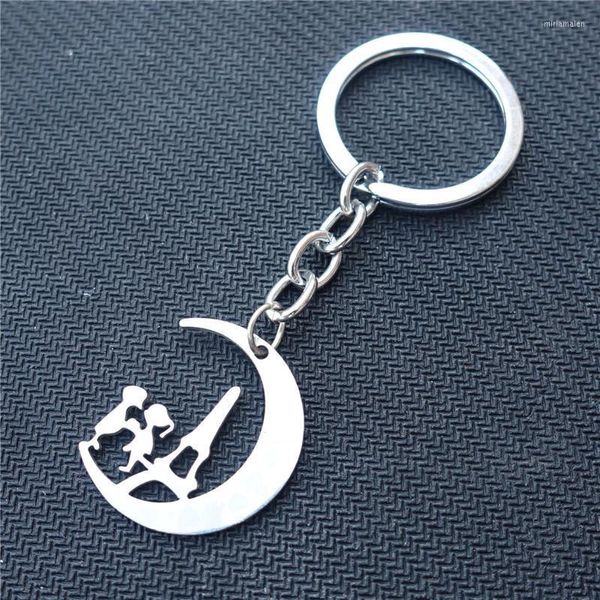 Chaves de âmbar na lua keyring aço inoxidável Eiffel Tower Keychain Jóias Românticas Casais Presente Miri22