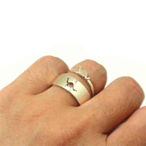 

ring rings small dinosaur shaped wide and thin ring for lovers, simple fashionable engagement jewelry, ideal gift, Silver