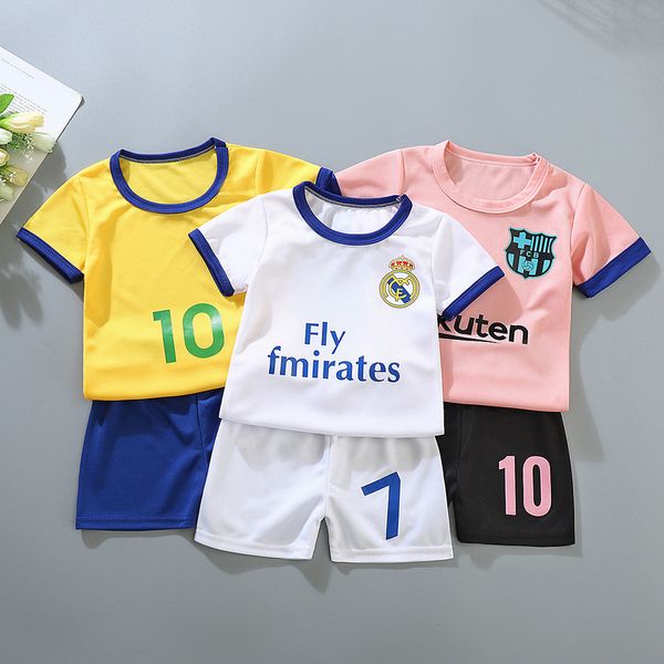 Çocuk Spor Giyim Setleri Çocuk Erkek Futbol Kıyafetleri T shirt Pantolon Takım Elbise Bebek Kız Üniformaları Kısa Kollu Yaz 220627
