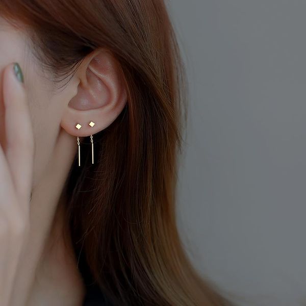 Свиная люстра корейская минималистская длинная кисточка Серьги для женщин Золотой серебряный цвет геометрическая квадратная квадрата подвесная ушная линия