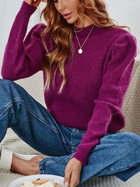 

leg-of-mutton sleeve mock neck sweater t7ik#, White;black