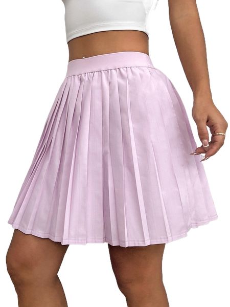 

solid pleated skirt x4er#, Black