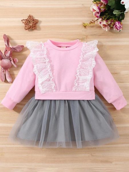 

baby contrast lace slit hem sweatshirt she, Black