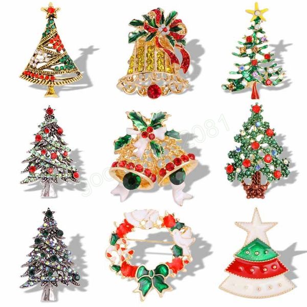 Luxus Exquisite Weihnachten Broschen Mode Santa Claus Kranz Weihnachtsbaum Metall Pins Party Kleidung Zubehör