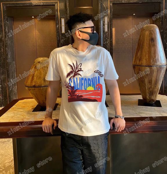 

22ss men women designers t shirts tee vacation california print short sleeve crew neck streetwear white black xinxinbuy xs