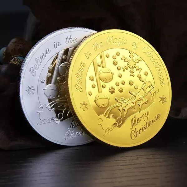 Оптовый Санта -Клаус желаю, чтобы монета коллекционная золота с сувенирной монетой Подарок северной полюс.