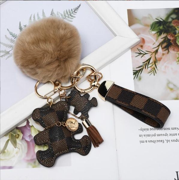 

keychains fashion cute teddy bear designer key chain ring gifts women pu leather car buckles bag charm accessories men animal keyring hol, Silver