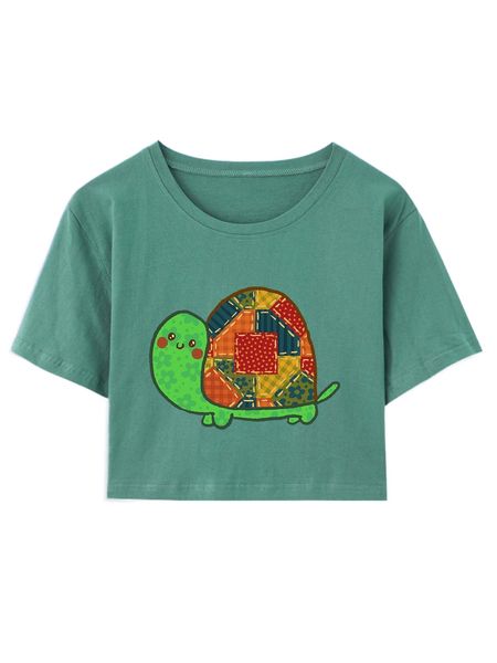 

romwe x emi bee turtle print c.rop tee m3ch#, White