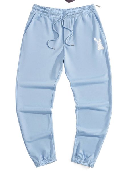 

men cartoon graphic drawstring waist sweatpants w1te#, Black