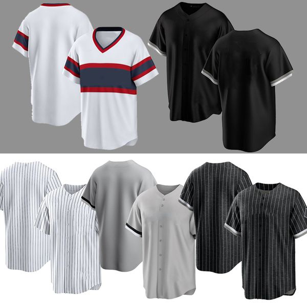 Homens personalizados Mulheres de beisebol jerseys costurado bordado logotipo branco blck jersey m-3xl