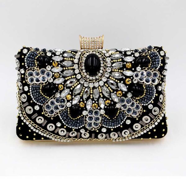 Abendtaschen Damenmode Strass Handtaschen für Party Mädchen Kettengriff Perlenkupplungen Geldbörsen Schwarz Weiche One Shoulder Hochzeitsabend