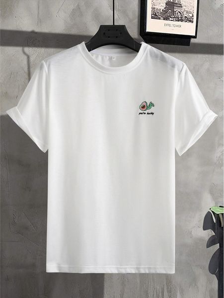 

men fruit & slogan embroidered tee z0dj#, White;black