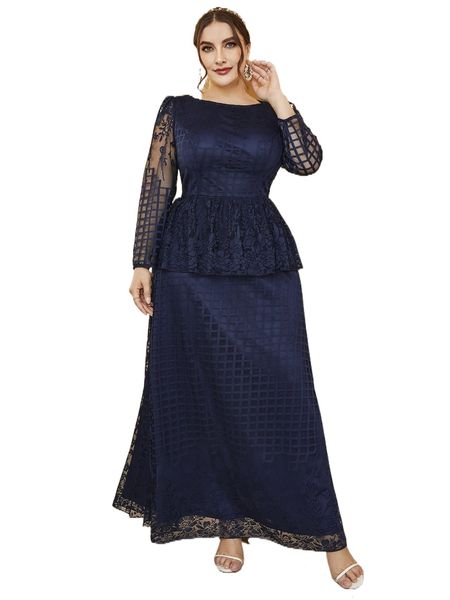 

plus peplum trim lace dress 89u6#, Black