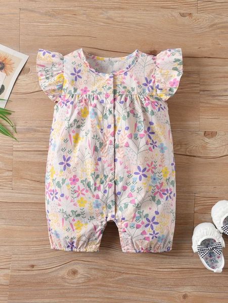 

baby girl floral ruffle button jumpsuit shorts she, Blue