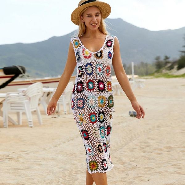 

women's swimwear hollow out beach dress women bohemia sleeveless swimsuit cover up vestidos female bathing suitwomen's, White;black