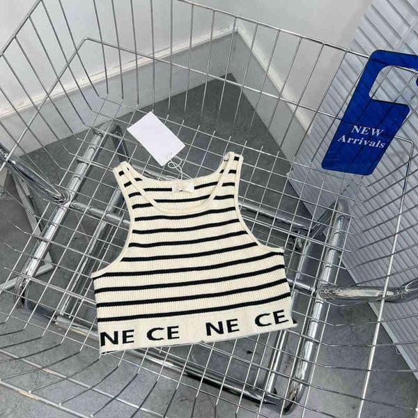 

factory direct sales 55% off spring summer new cel fashion stripe round neck vest simple slim and comfortable women's wear, White