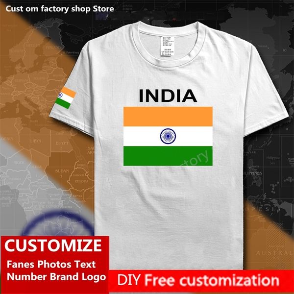 Hindistan Ülke Ülke Bayrak Tişörtlü DIY Özel Jersey Hayranlar İsim Numarası Marka Pamuk Tişörtleri Erkek Kadınlar Gevşek Günlük Spor Tişörtü 220616GX