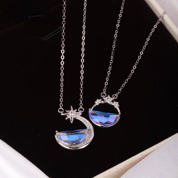 Anhänger Halsketten Silber eingelegter Diamant synthetischer Mondstein Halskette weibliches Design Kalter Wind SchlüsselbeinAnhänger
