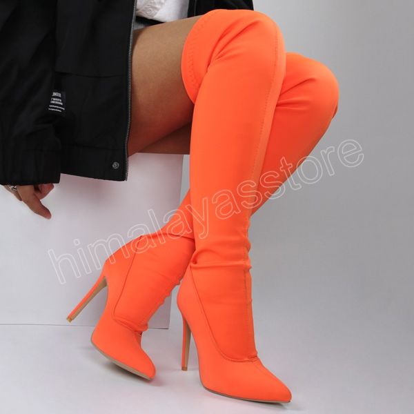 Botas da coxa estique para meninas camurça estiletto 11 cm de salto de altura sobre o joelho Botas femininas