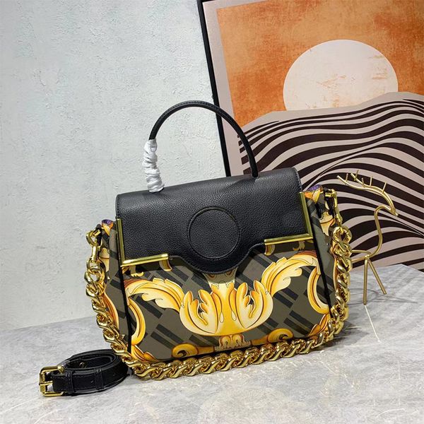 

new catwalk style cow leather lamedusa bags 25cm retro pattern colorblock flap women crossbody purse travel shoulder handbag tote
