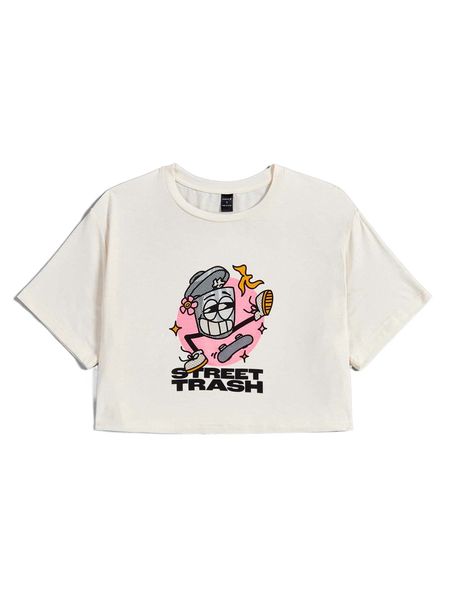 

x micahhere slogan & cartoon graphic tee t4gl#, White