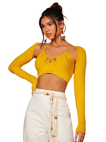 

cut out tie backless crop halter c56s#, White