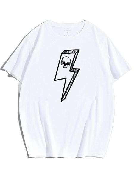 

men lightening & skeleton print tee c74c#, White;black